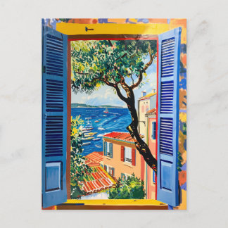 Painting Terrace View of Mediterranean sea Postcard