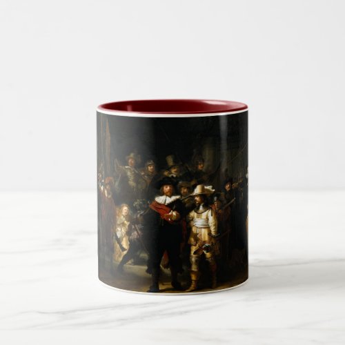 Painting The Night Watch by Rembrandt van Rijn Two_Tone Coffee Mug