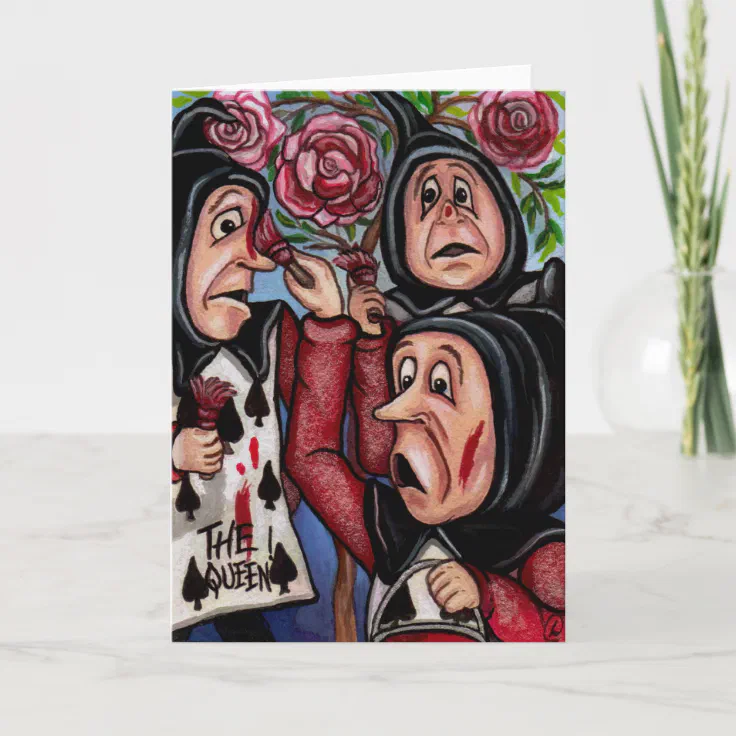 alice in wonderland cards painting roses red
