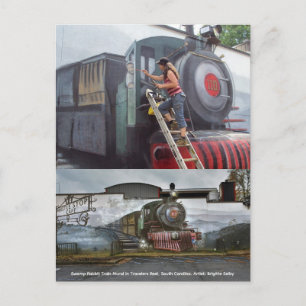 Painting the Swamp Rabbit Train mural Postcard