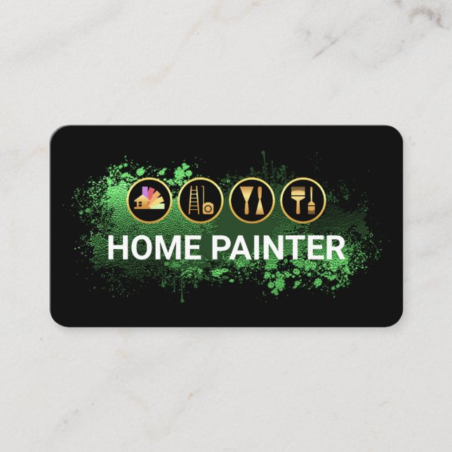 Painting Tools On Green Paint Splatter Business Card (Front)