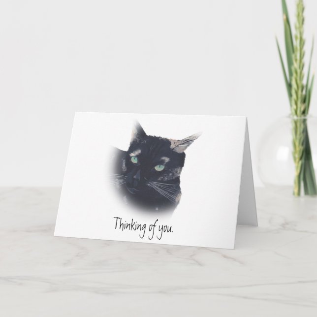 Painting Tortoiseshell Cat Thinking of You Cards (Front)