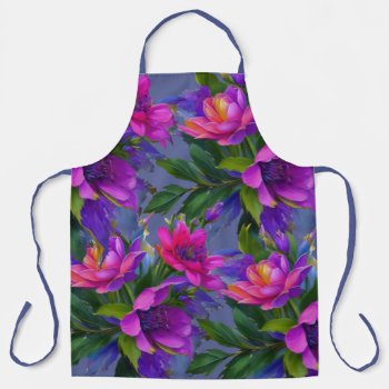 Painting Tropical Flowers Bright Colors Apron by TailoredType at Zazzle