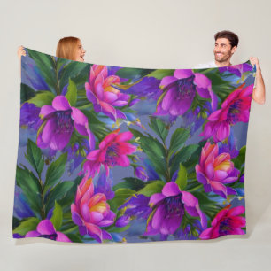 Painting Tropical Flowers Bright Colors Fleece Blanket