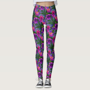 Painting Tropical Flowers Bright Colors Leggings