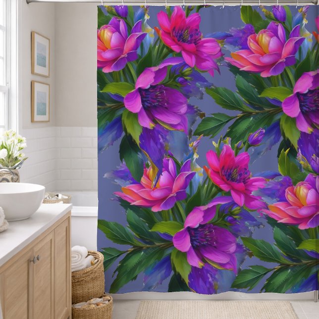 Painting Tropical Flowers Bright Colors Shower Curtain (Creator Uploaded)