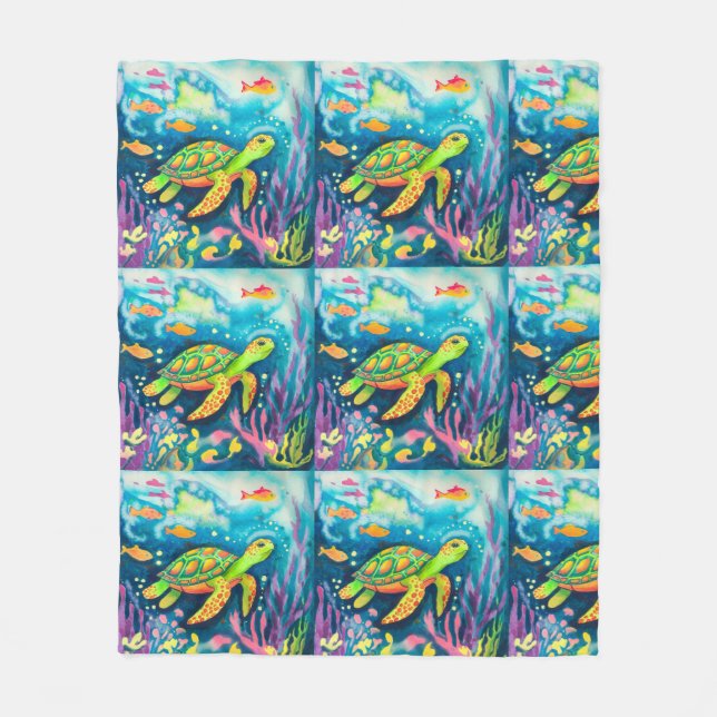 Painting Turtle Fleece Blanket (Front)