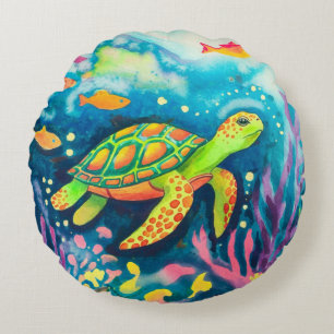 Painting Turtle Round Pillow