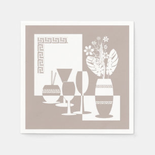 Painting vase with flowers and wine glasses light  napkins