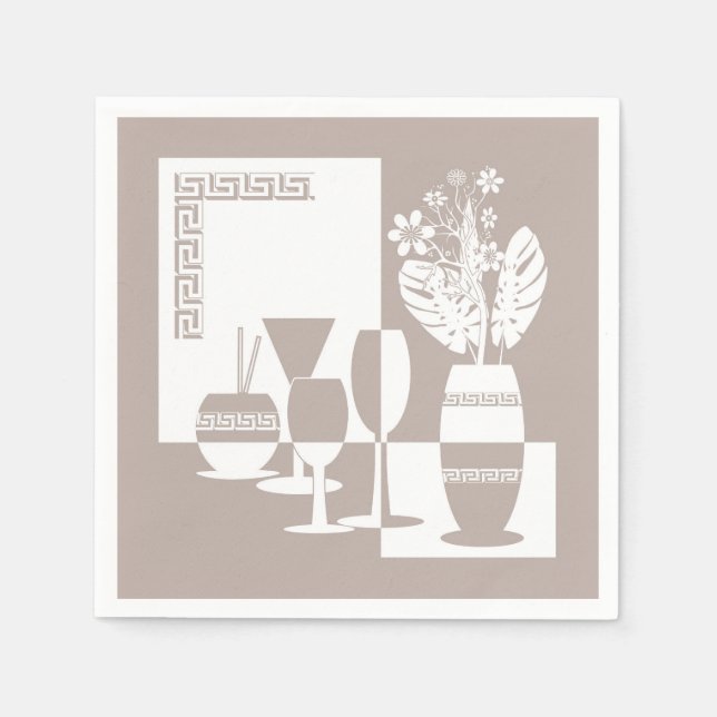 Painting vase with flowers and wine glasses light  napkins (Front)