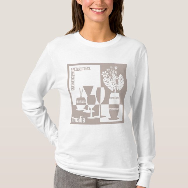 Painting vase with flowers and wine glasses light  T-Shirt (Front)