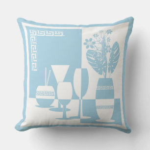 Painting vase with flowers and wine glasses sky bl outdoor pillow