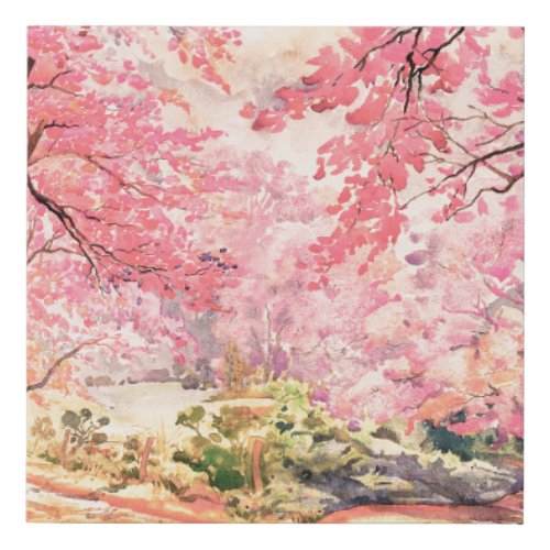 Painting watercolor landscape pink red flower of W Faux Canvas Print