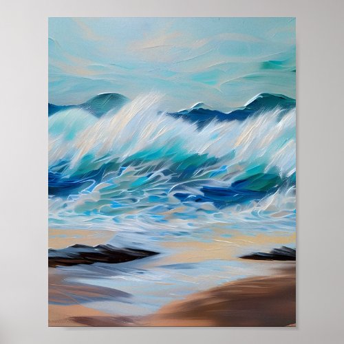 Painting Wave crashing on a beach art Poster