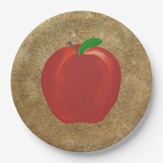 Painting Whole Red Apple Gold Ripple Paper Plates