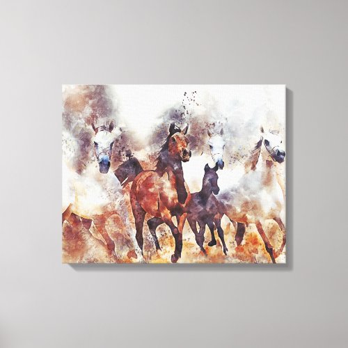 Painting Wild Horses Stampeding  Canvas Print