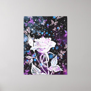 Painting Winter Rose and Butterflies Canvas Print