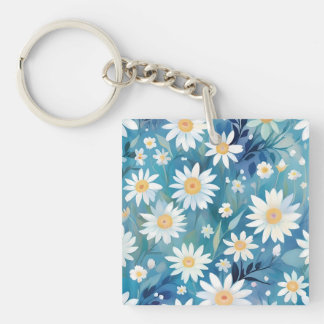 Painting with white flowers keychain