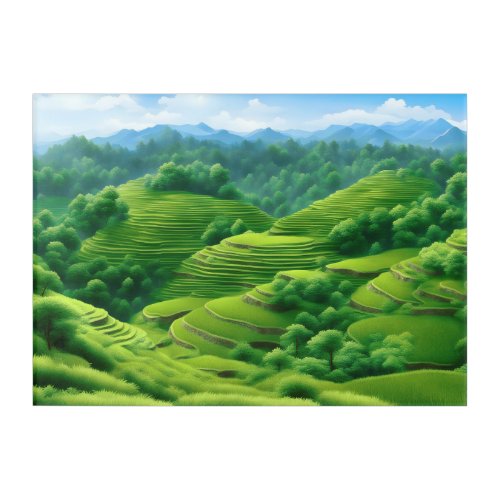 Paintinglike Rice Terraces on 14 x 10 Acrylic Print