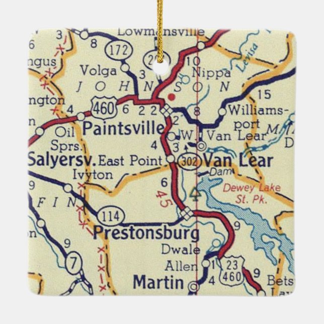 Paintsville KY Vintage Map Ceramic Ornament (Back)