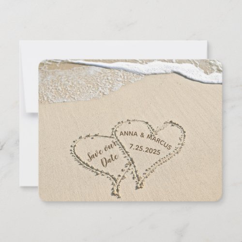 pair hearts in beach sand_Save the Date Save The Date