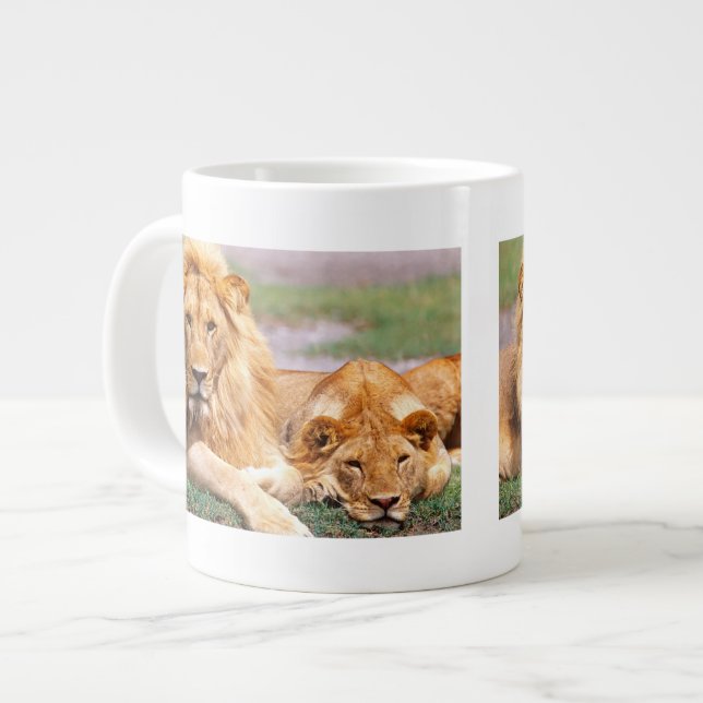 Pair of African Lions, Panthera leo, Tanzania Giant Coffee Mug (Front Left)
