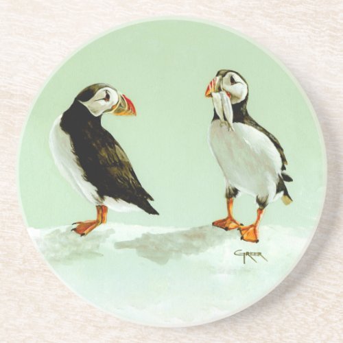 Pair of Antartic Puffin Birds Drink Coaster