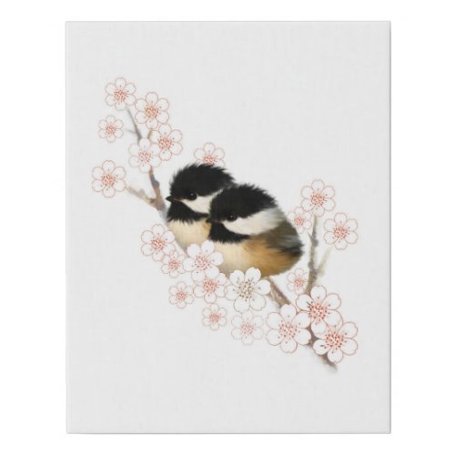 Pair of Baby Chickadees Faux Wrapped Canvas Print
