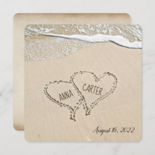 Pair of Beach Hearts Wedding Invite