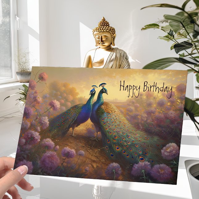 Pair of Beautiful Peacocks Birthday Card (Creator Uploaded)