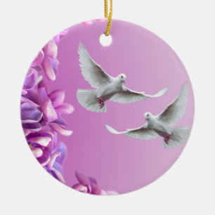 Pair Of Beautiful White Doves Ceramic Ornament