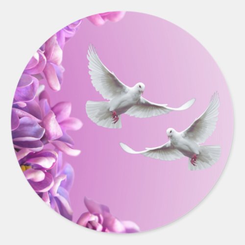 Pair Of Beautiful White Doves Classic Round Sticker
