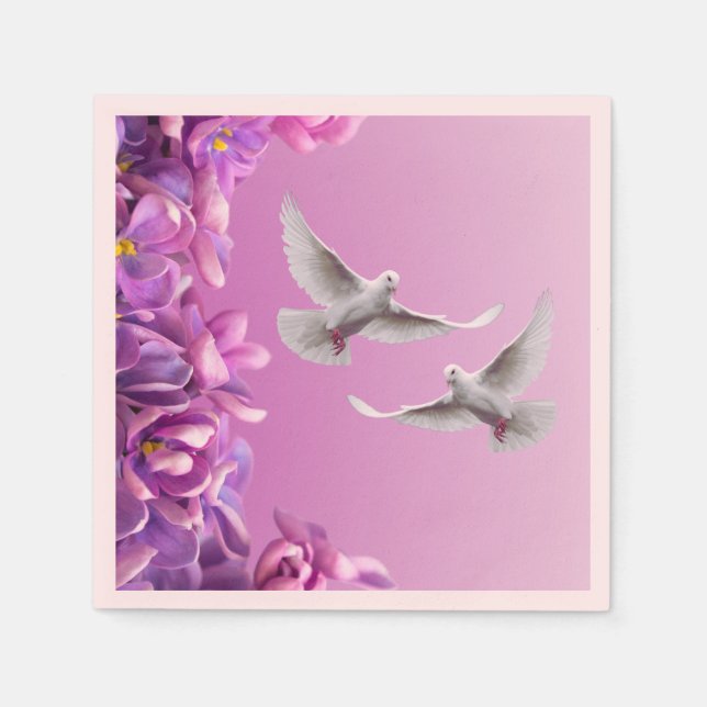 Pair Of Beautiful White Doves Napkins (Front)