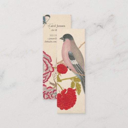 Pair of birds with roses and butterflies mini business card