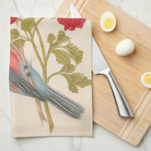 Pair of birds with roses, butterfly Kitchen Towels
