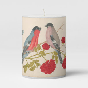 Pair of birds with roses, butterfly Pillar Candle