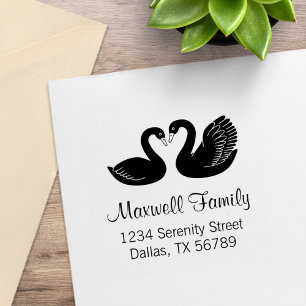 Pair of Black Swans Couple Address Rubber Stamp