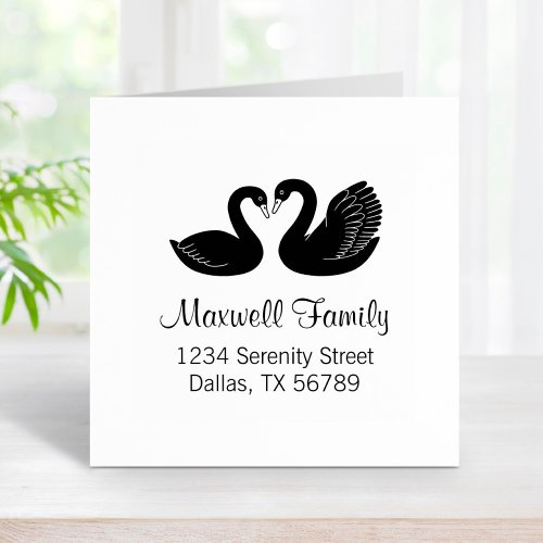 Pair of Black Swans Couple Address Rubber Stamp