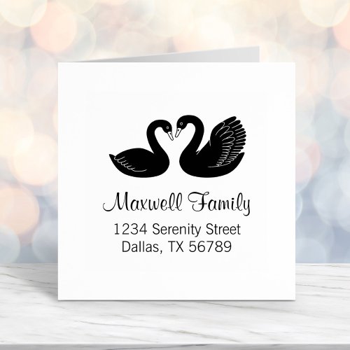 Pair of Black Swans Couple Address Self_inking Stamp