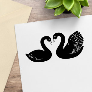 Pair of Black Swans Rubber Stamp