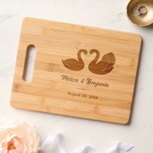 Pair of Black Swans Save the Date Wedding Cutting Board