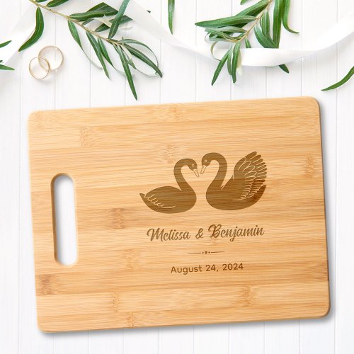 Pair of Black Swans Save the Date Wedding Cutting Board