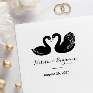 Pair of Black Swans Save the Date Wedding Rubber Stamp