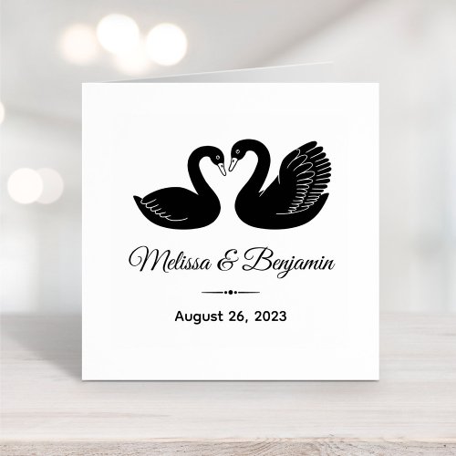 Pair of Black Swans Save the Date Wedding Self_inking Stamp