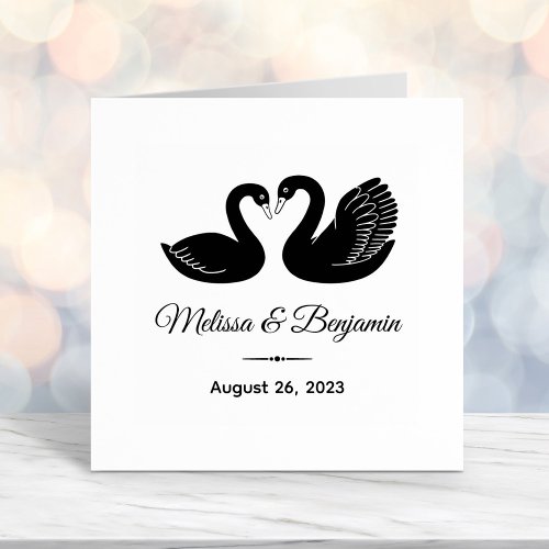 Pair of Black Swans Save the Date Wedding Self_inking Stamp