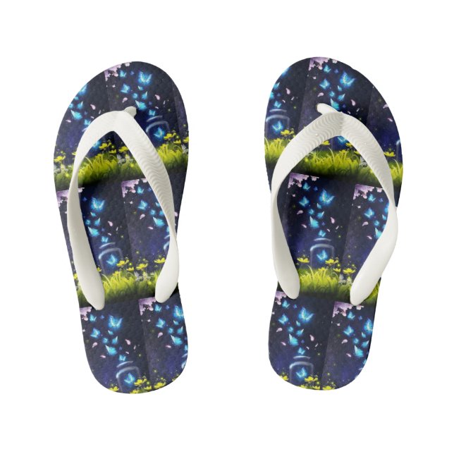 Pair of Blue Butterflies Flip Flops (Footbed)