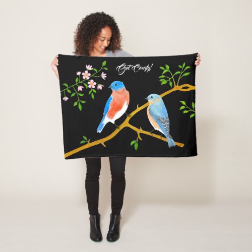 Pair of Bluebirds Black Fleece Blanket