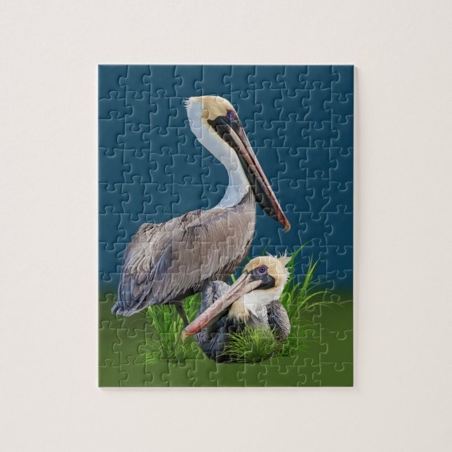 Pair of Brown Pelicans, Customizable Jigsaw Puzzle (Vertical)