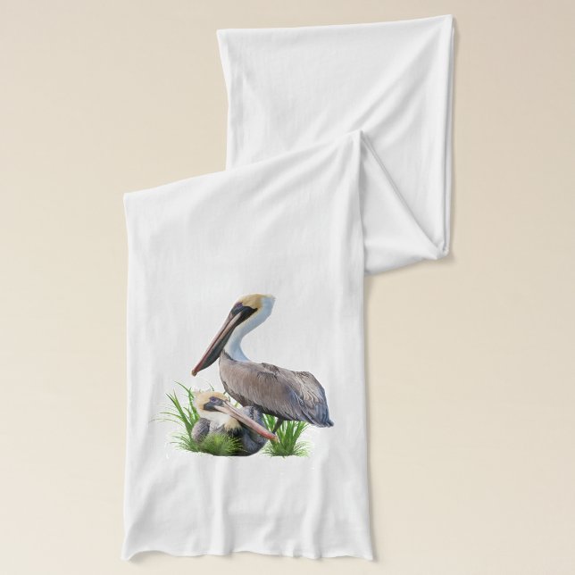 Pair of Brown Pelicans, Customizable Scarf (Left)