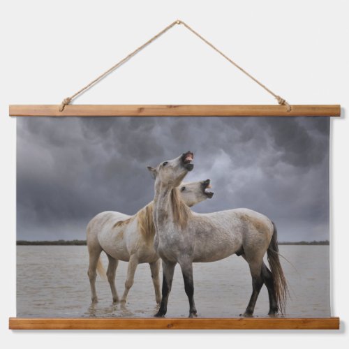 Pair of Camargue Horse Stallions Southern France Hanging Tapestry